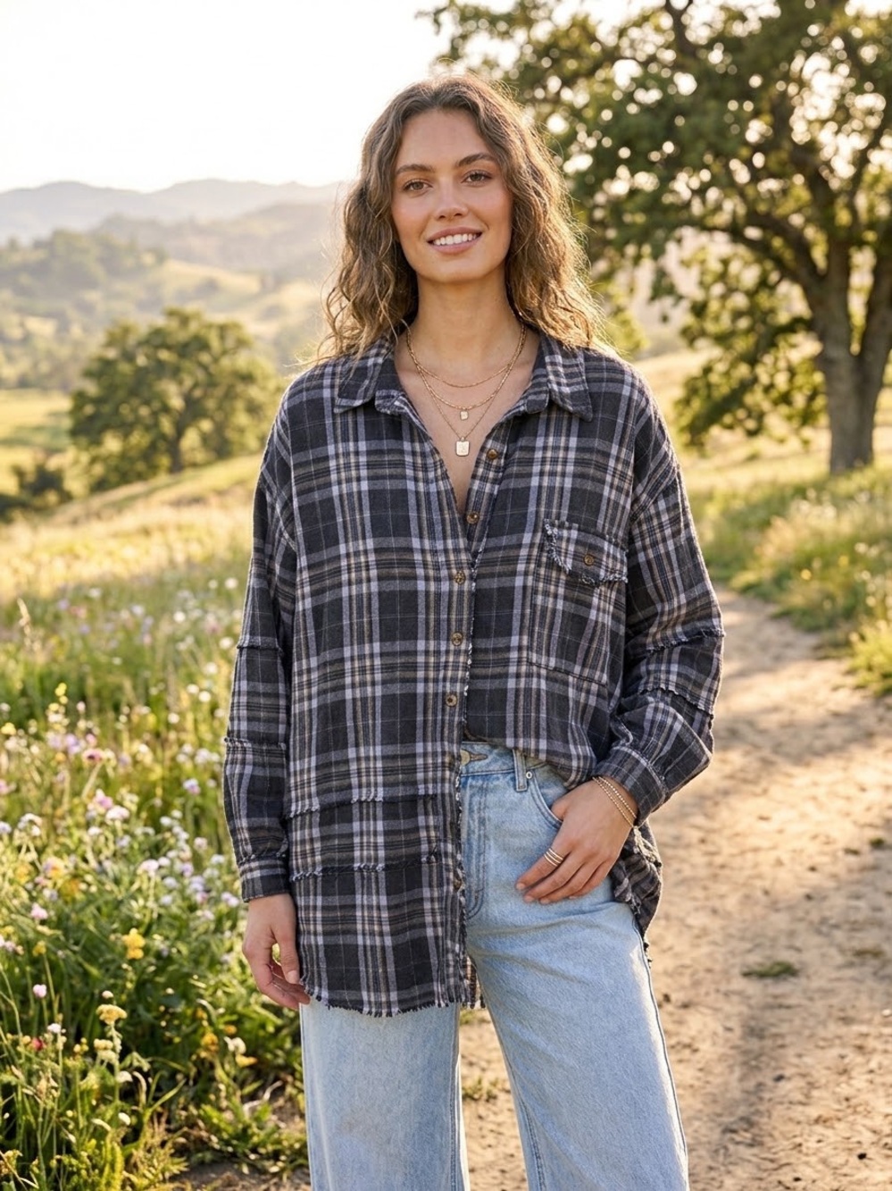 Easel Relaxed Fit Cotton Plaid Button-Up Shirt